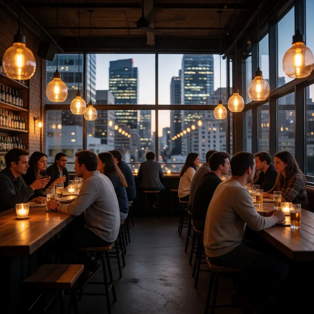 Rooftop bar interior on York Street, Sydney, used for crypto community meetups