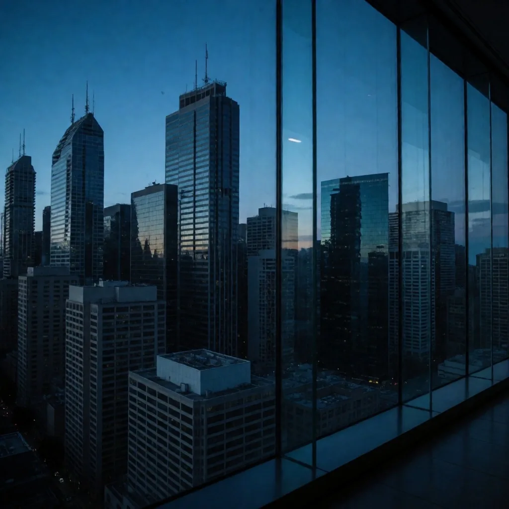 Sydney CBD skyline at dusk from a high-rise vantage point