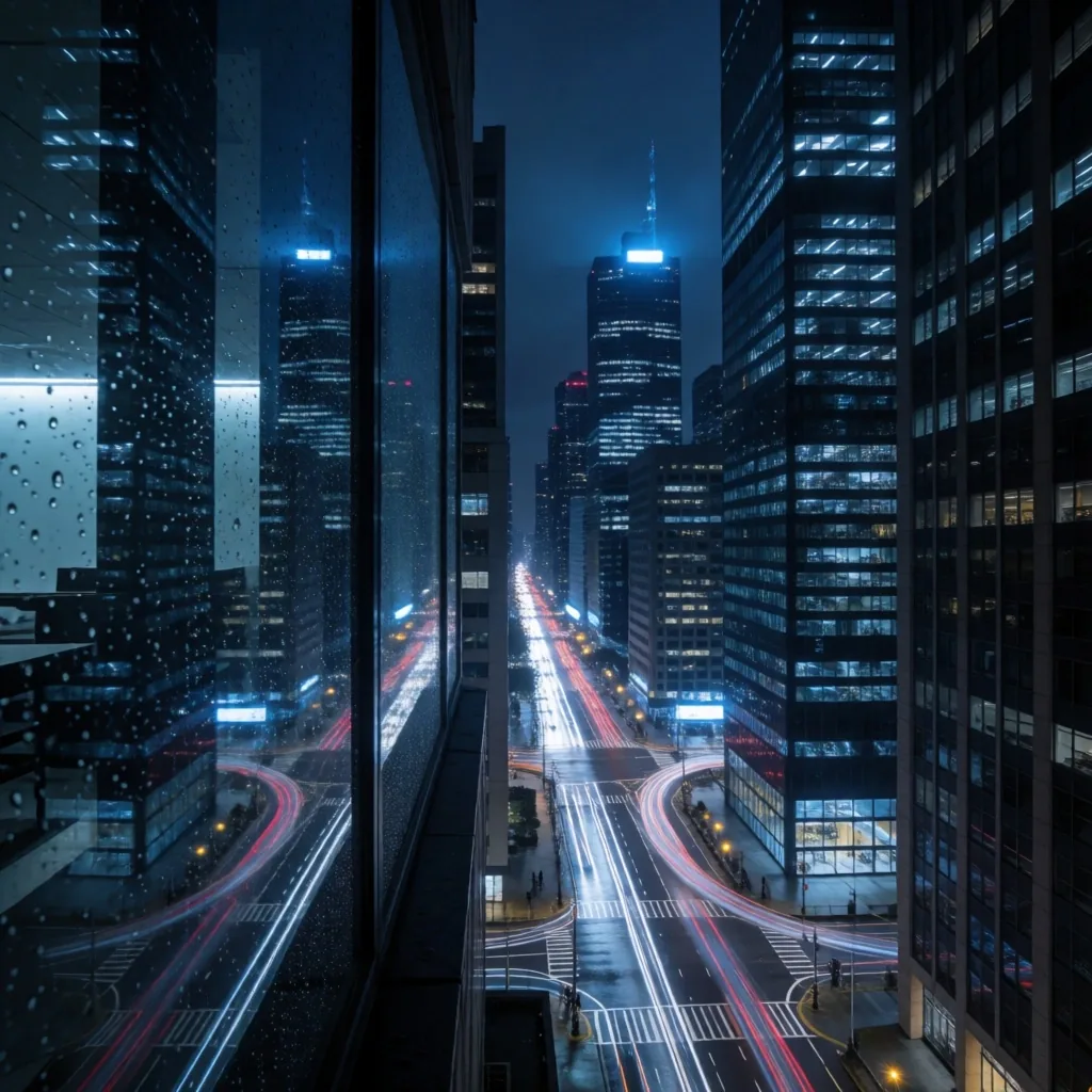Sydney CBD skyline at night viewed from a high office floor
