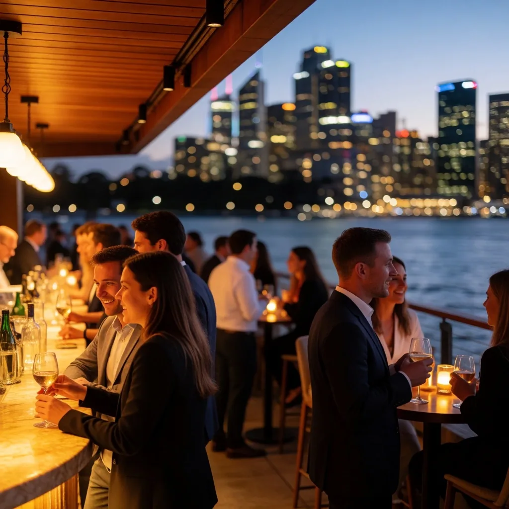Evening networking event at a Darling Harbour waterfront venue