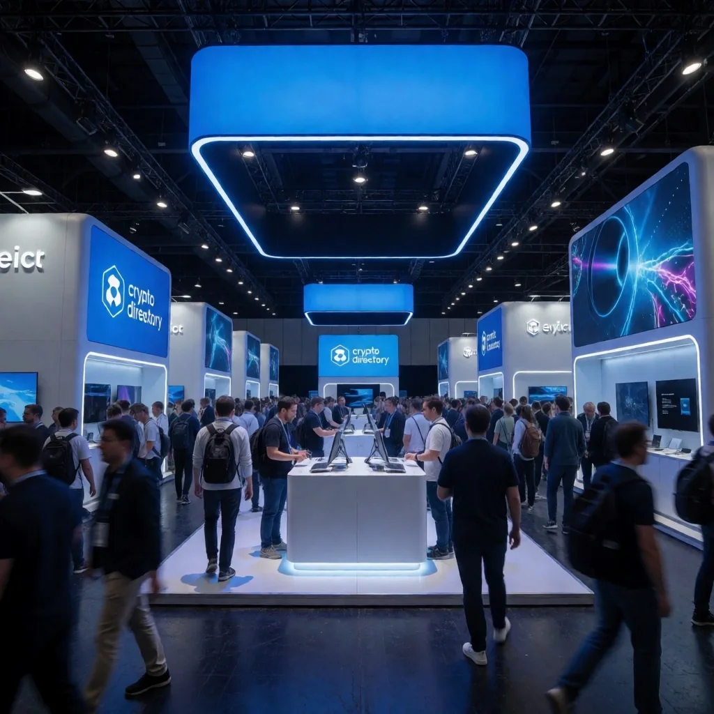 Busy exhibition hall at the ICC Sydney during a blockchain conference