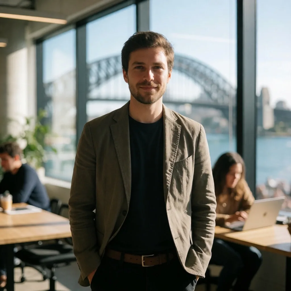 Sydney-based blockchain founder in a coworking space