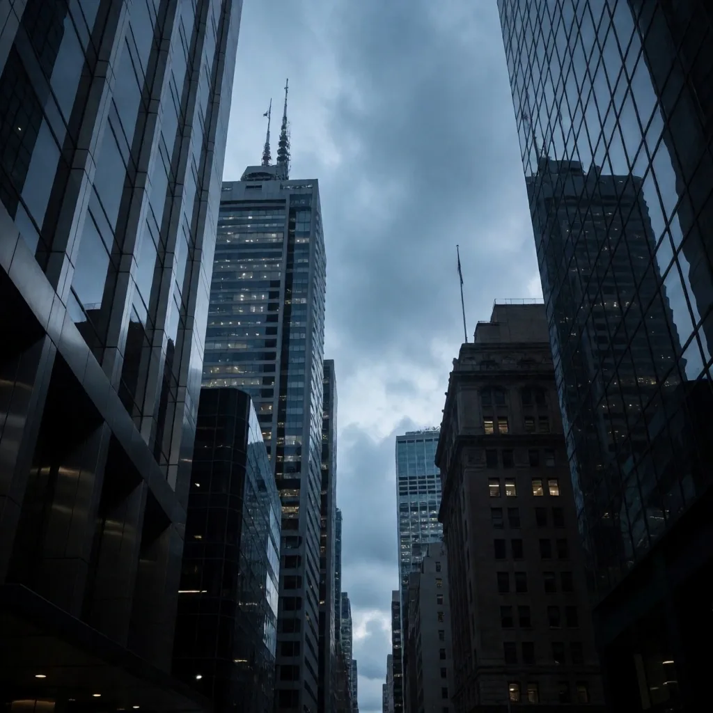 Sydney central business district skyline under overcast evening light